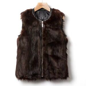 Amisu Faux Fur Zip Front Vest With Vegan Leather Trim, Size 10, Winter Holiday